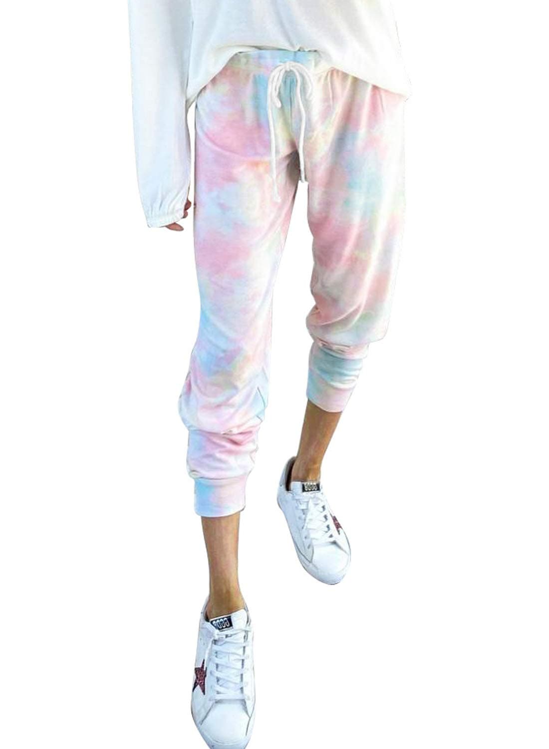 AZOKOE Women Active Workout Joggers Drawstring Lounge Pants Tie Dye Printed Sweatpant with Pockets M