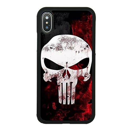 Punisher Skull Logo Case for iPhone X, iPhone Xs Comic TPU Silicone Gel Edge + PC Bumper Case Skin Protective Printed Phone Full Protection Cover