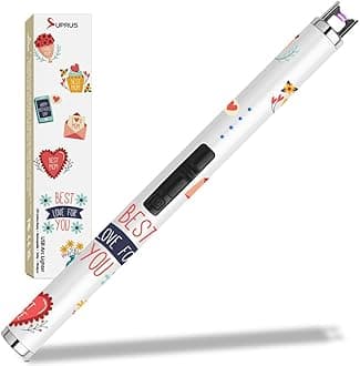 SUPRUS Candle Arc USB Type C Lighter Electric Lighter with Upgraded LED Battery Display Safety Switch Rechargeable Flameless Plasma Windproof Portable for Mother‘s Day (White)