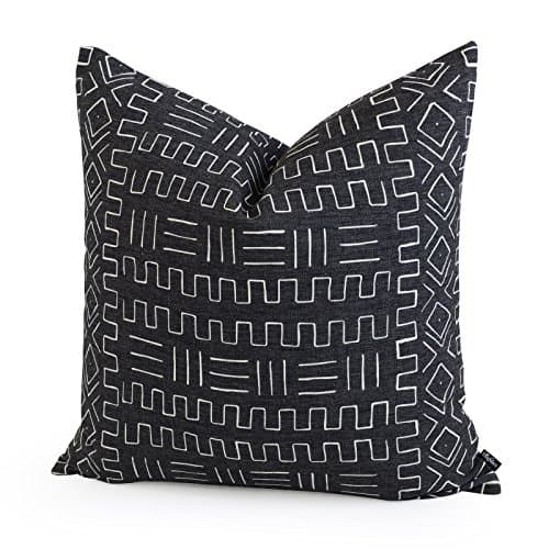 Hofdeco Premium Decorative Throw Pillow Case African MUD Cloth Print Bogolan Black Tribal Pattern Heavy Weight Fabric Cushion Cover 20x20 Inches 50x50cm