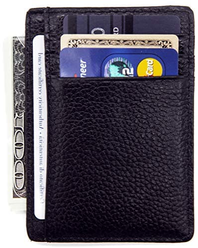 DEEZOMO RFID Blocking Genuine Leather Credit Card Holder Front Pocket Wallet With ID Card Window - Oil Wax Blue