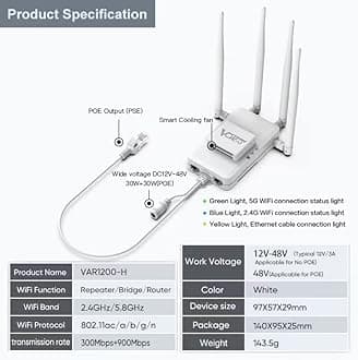 Vonets VAR1200-H High Performance Repeater 1200Mbps Dual Band 2.4G 5G Compact Design Ideal for Long Distance HD Video Streaming Easy Setup Repeater for Enhanced WiFi Coverage and Connectivity