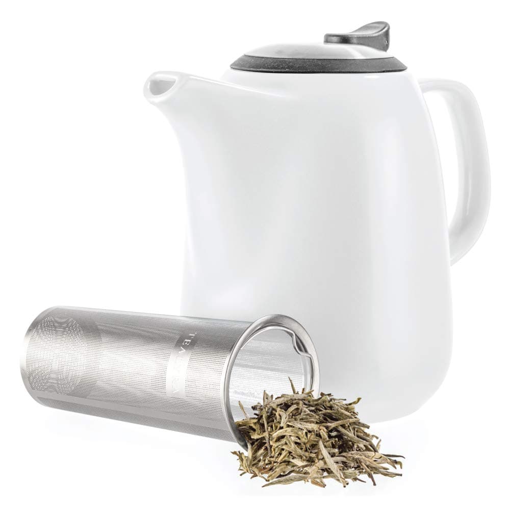 Tealyra - Daze Ceramic Large Teapot White - 47-ounce (6-7 cups) - With Stainless Steel Lid Extra-Fine Infuser for Loose Leaf Tea - 1400ml