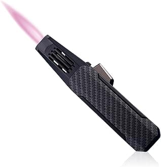 JOBON Solar Beam Torch, Adjustable Lockable Firepower Butane Refillable Jet Flame Lighter (Gas Not Included) (Pink Flame-Black)