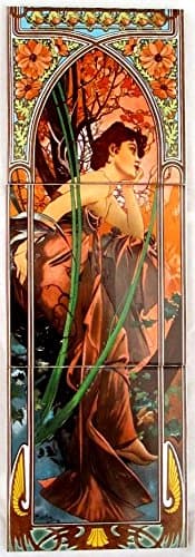 Evening Reverie Tile Panel Mucha Ladies Decorative 3 Tiles Panel Hand Made in The UK Free UK Delivery