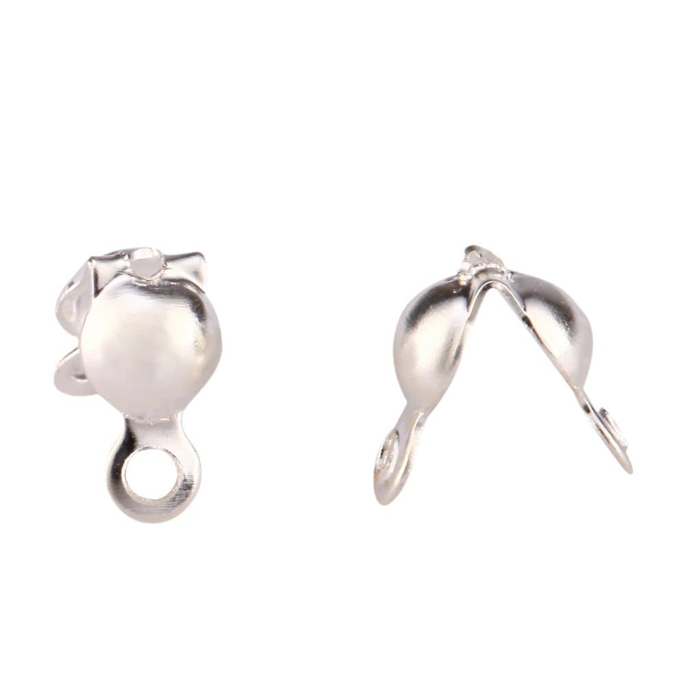 50pcs Adabele Tarnish Resistant Silver Clamshell Calotte End Cap Knot Cover Bead Tips with 2 Closed Loop Findings (4mm Cup) for Jewelry Craft Making BF48-1
