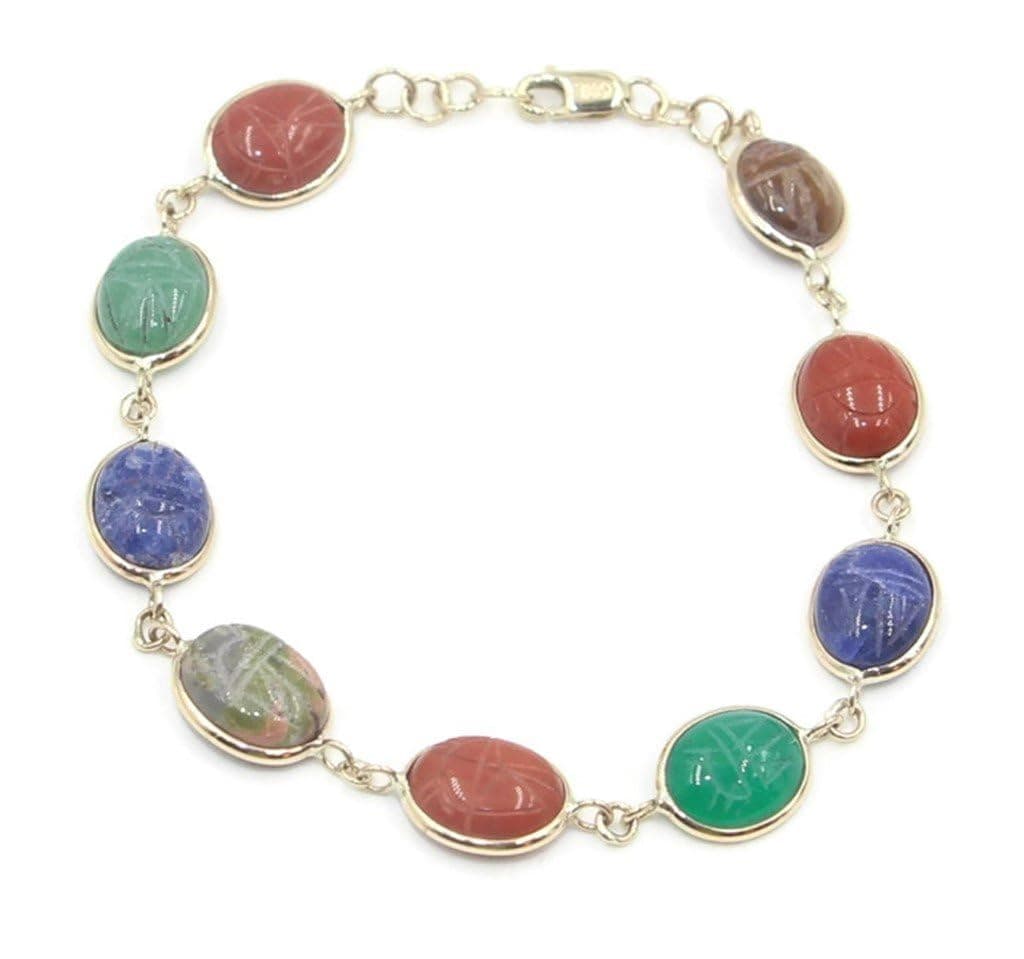 Scarab Multi-Color 7" Bracelet,14k Yellow Gold