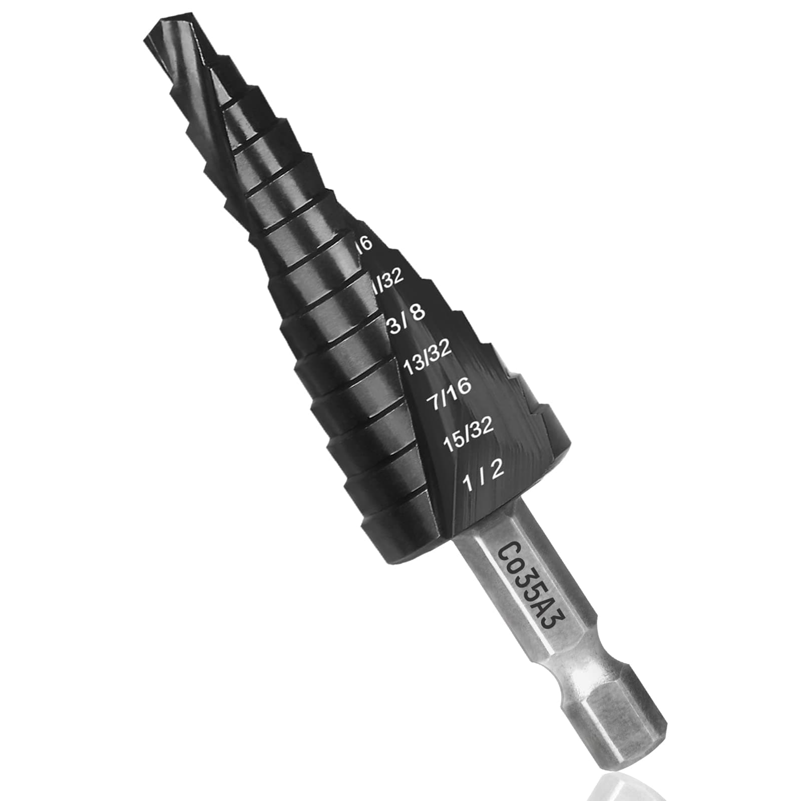 Industrial Grade OXMUL Step Drill Bit for Metal, 1/8 to 1/2, Coated M2 HSS, Heavy Duty for Stainless Steel, Mild Steel, Metal, Aluminium, Wood, Copper,13-Steps.2-Spiral-Flute 202
