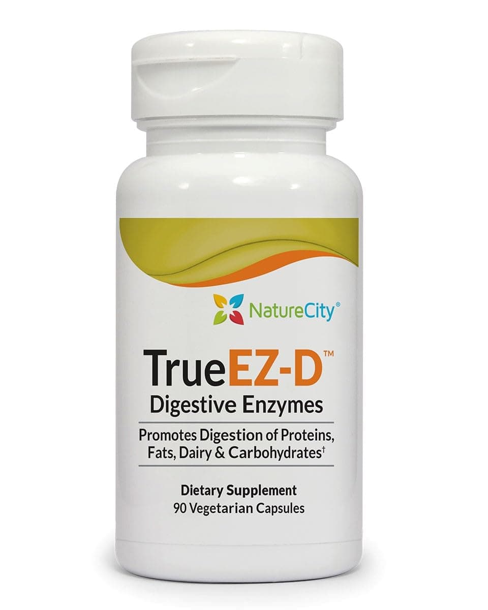 NatureCityTrue-EZ-D Non-GMO Digestive Enzyme Complex Supplement for Digestive Health and Bloating Relief for Men and Women (90 Veggie Capsules) Super Enzymes