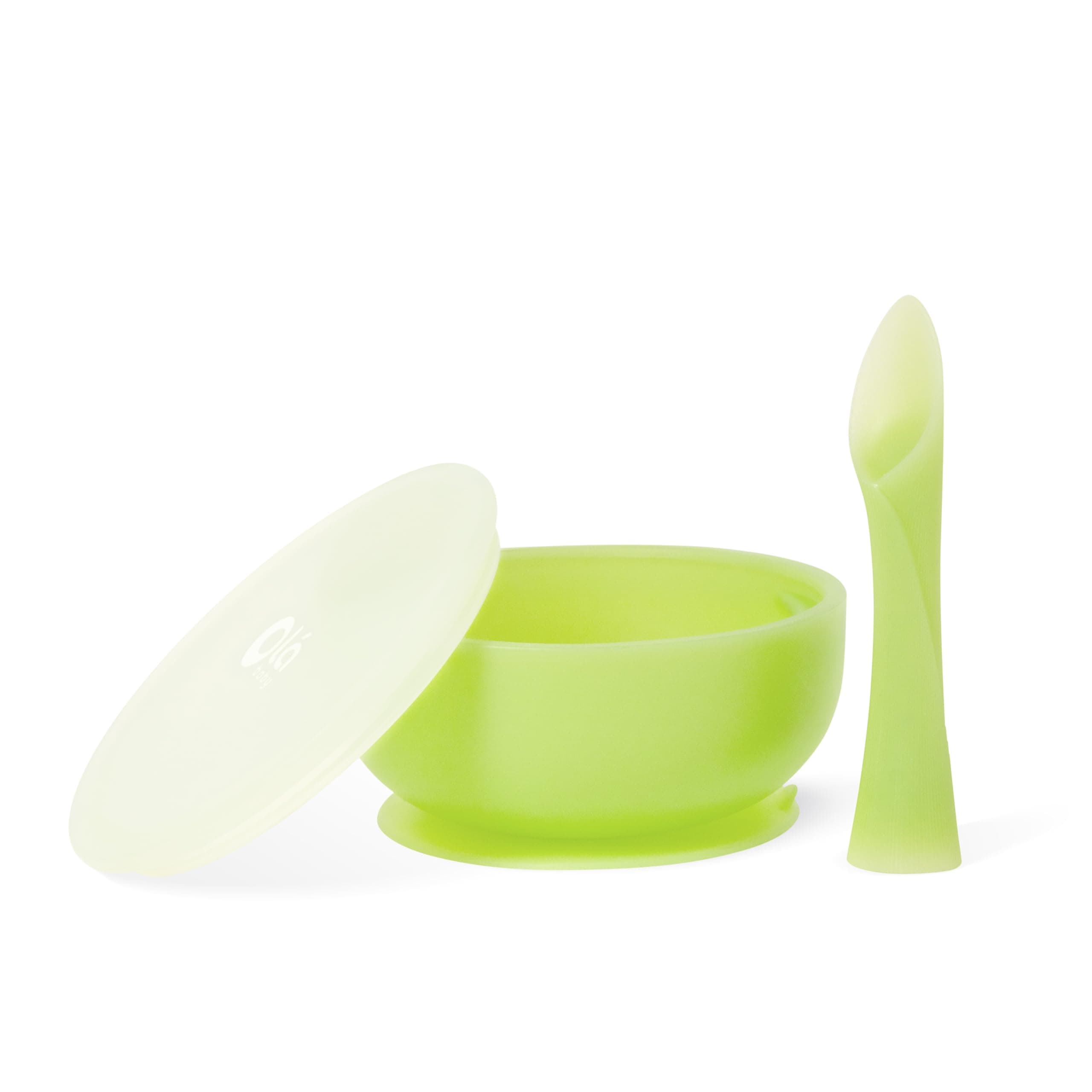 Olababy Baby Led Weaning Advanced Feeding Set – Silicone Training Spoon & Suction Bowl with Lid, BPA Free Self-Feeding Set for Babies 6+ Months (2 Piece)