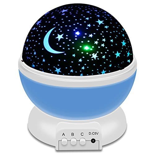 Iseason Baby Night Light 3 Models Color Changing Dream Romantic Star Moon Relaxing Rotating Projector Light for Children Bedroom with USB Cable (Blue)
