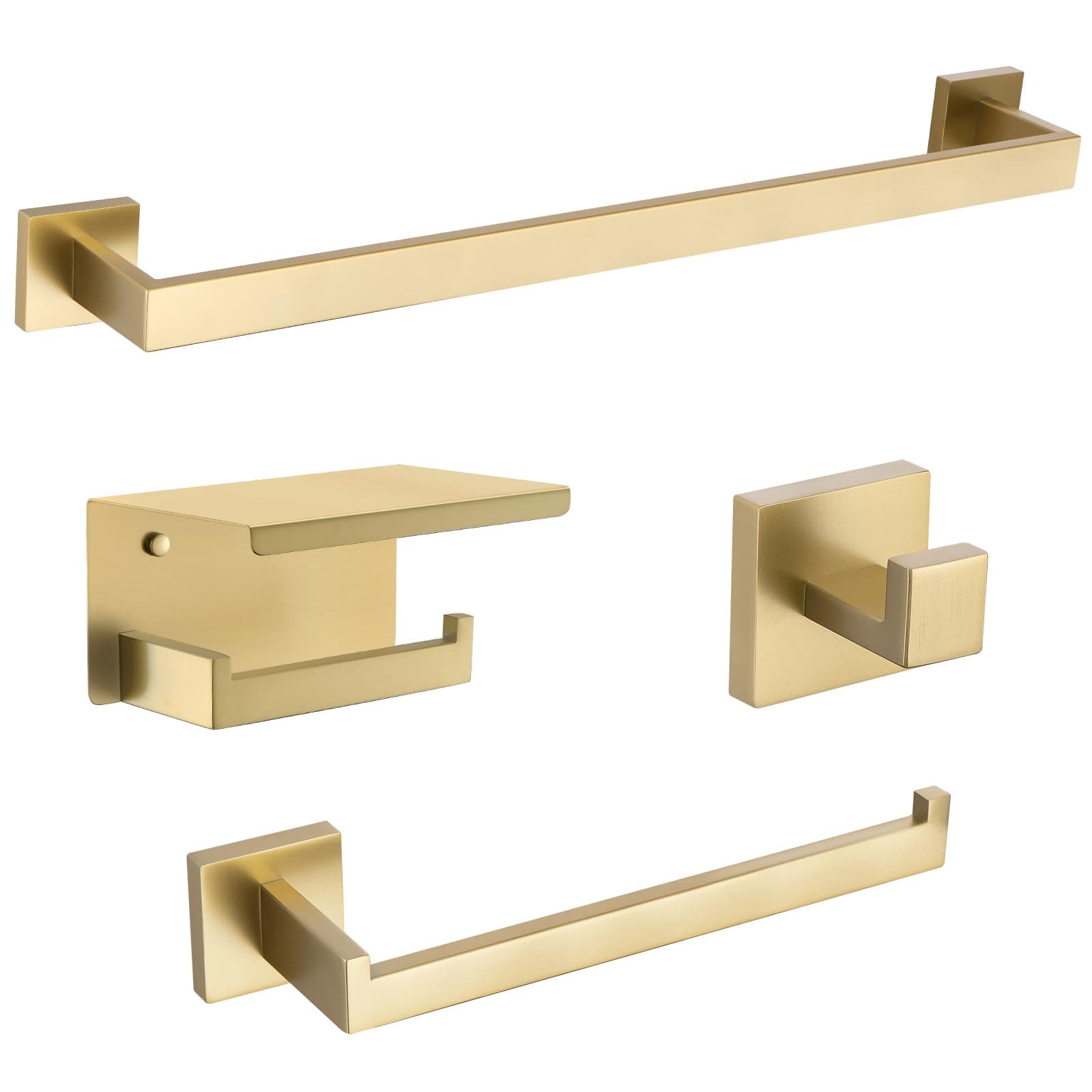 TURSBrushed Gold Bathroom Hardware Set 4-Piece Bath Towel Bar Set 24 Inch Stainless Steel Towel Rack Set for Bathroom Wall Mounted