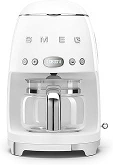 Smeg DCF02WHUK Drip Coffee Machine, Auto-Start Mode, Reuseable Filter, Digital Display, Anti-Drip System, Aroma Intensity Option, 1.4 Litre Tank, White