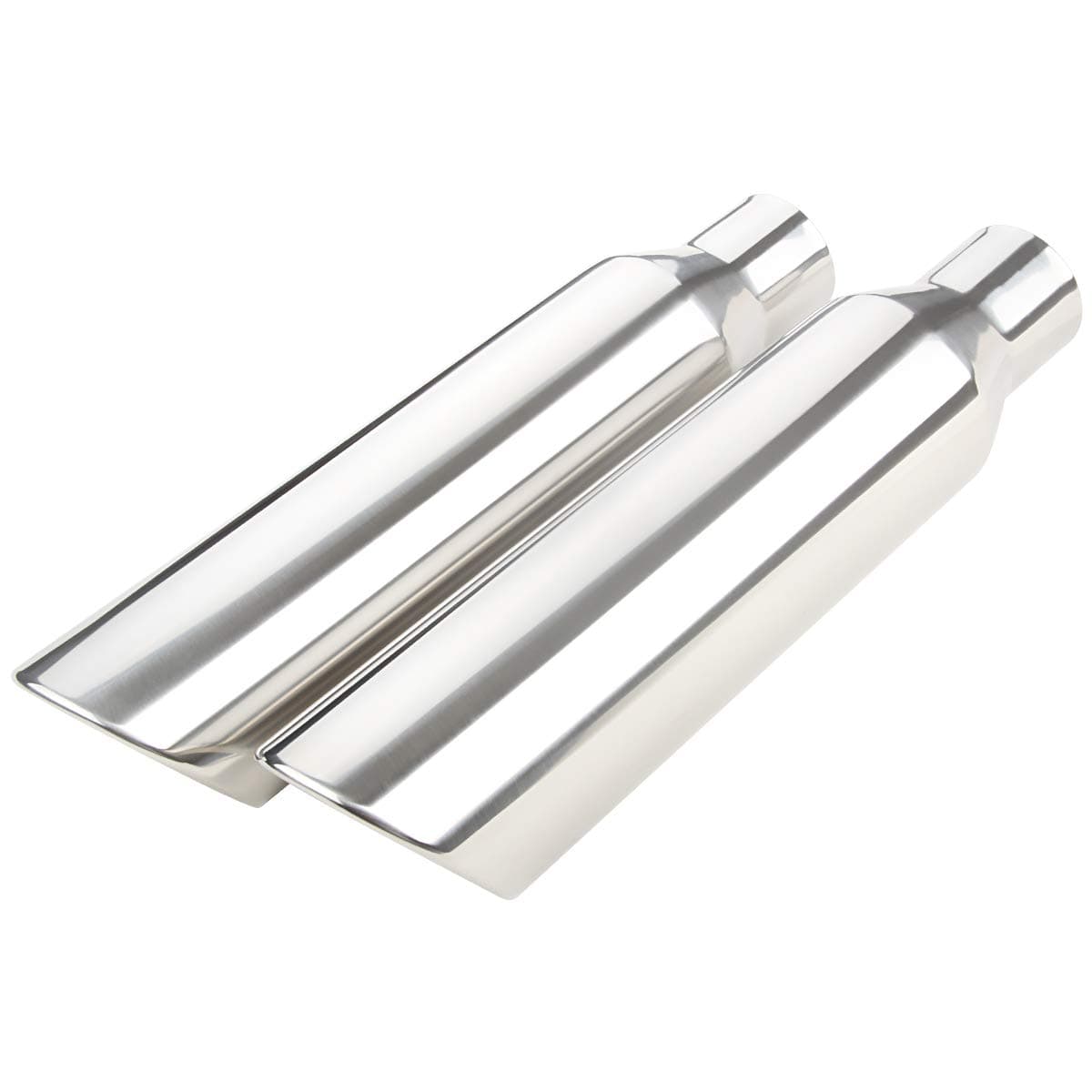LCGP 2 Pcs 2.5" Inlet Exhaust Tips,2.5" Inlet x 4" Outlet x 17" Overall Length, Weld On, Polished, Universal Stainless Steel Diesel Exhaust Tailpipe