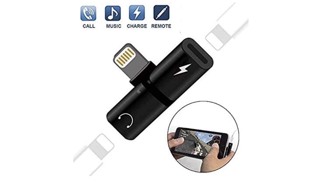 2 in 1 Dual Lightning Splitter Adapter, Keklle Mini Double Lightning Ports for Dual Lightning Headphone Audio & Charge Adapter for iPhone 7/7 plus/8/8 Plus/X(Black) (Black-l)