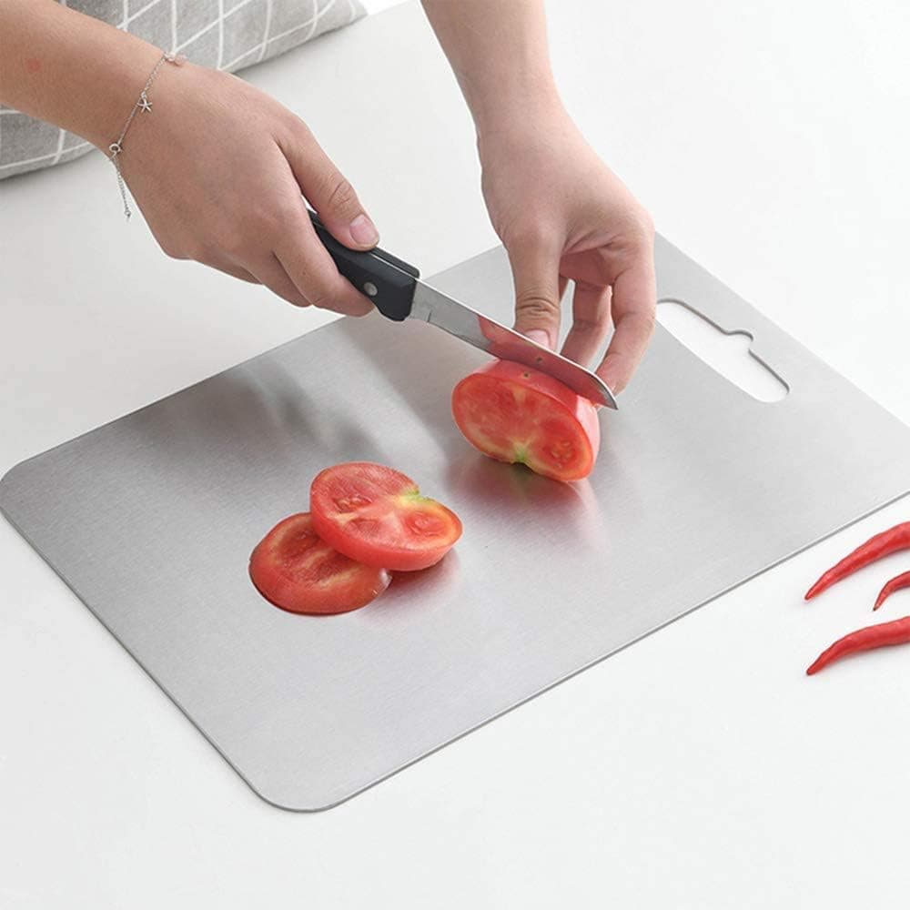 – Titanium Cutting Board - Stainless steel Cutting Board for Kitchen,304 Stainless Steel Cutting Board,Double-Sided Food Grade Cutting Board Thickened,Titanium Board For Various Cooking Task (15.3*11In)