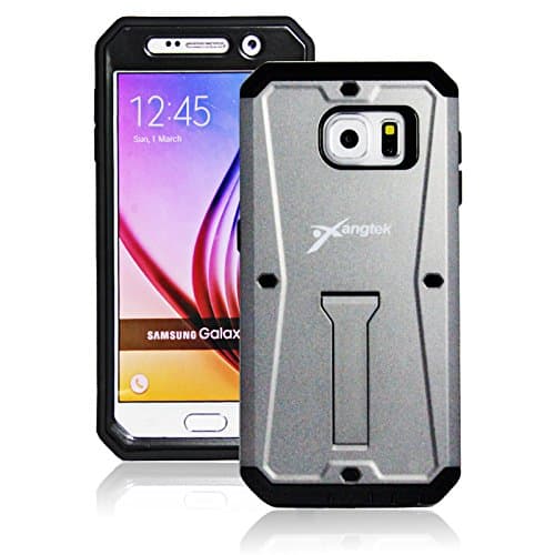 Samsung Galaxy S6 Phone Case, Xangtek Shockproof Armor Tank Case with Kickstand and Built-In Anti-Scratch Screen Protector for Samsung Galaxy S6. (Grey)