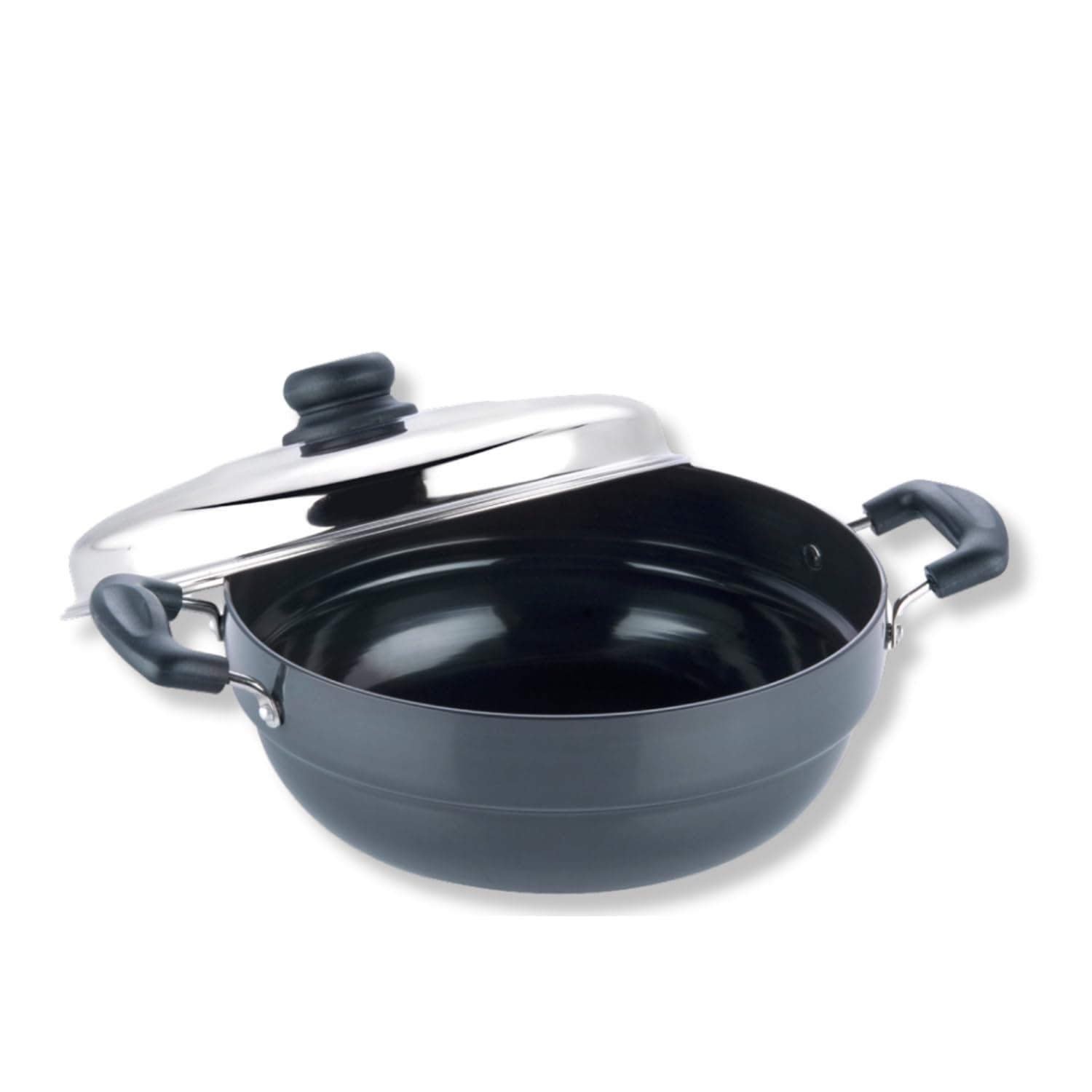 Vinod Black Pearl Hard Anodised Multi Kadai, 26cm,5 Plates - 2 Idli, 2 Dhokla,1 Patra Plate, Steamer for Idli, Dhokla, and Momos, Scratch Resistant, Induction Friendly
