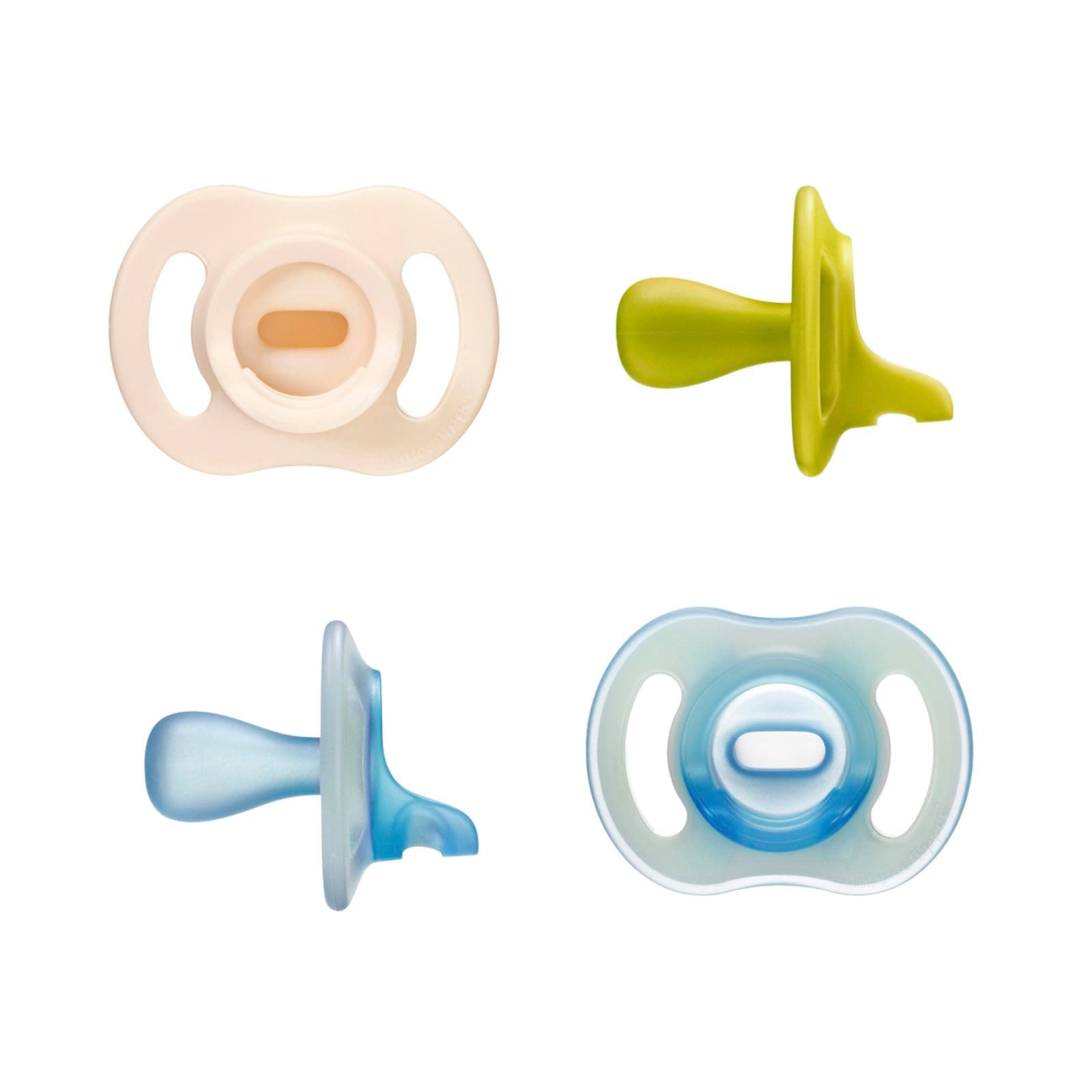Stay Put Pacifier Set, Contains 2 Ultra-Light StayPut Glow in The Dark Pacifiers and 2 Ultra-Light StayPut Pacifiers, 6-18 Months, Colors May Vary, One-Piece Silicone Design, Pack of 4
