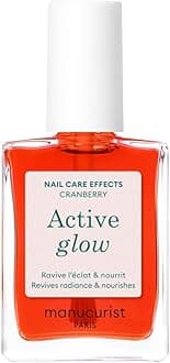 Manucurist Active Glow Cranberry All-in-One Perfecter Nail Polish & Care - No Lamp - Vegan & Made in France Ultra-Glowy Coral Mirror-Like Shine - Nail Concealer & Care - Plant-Based Ingredients