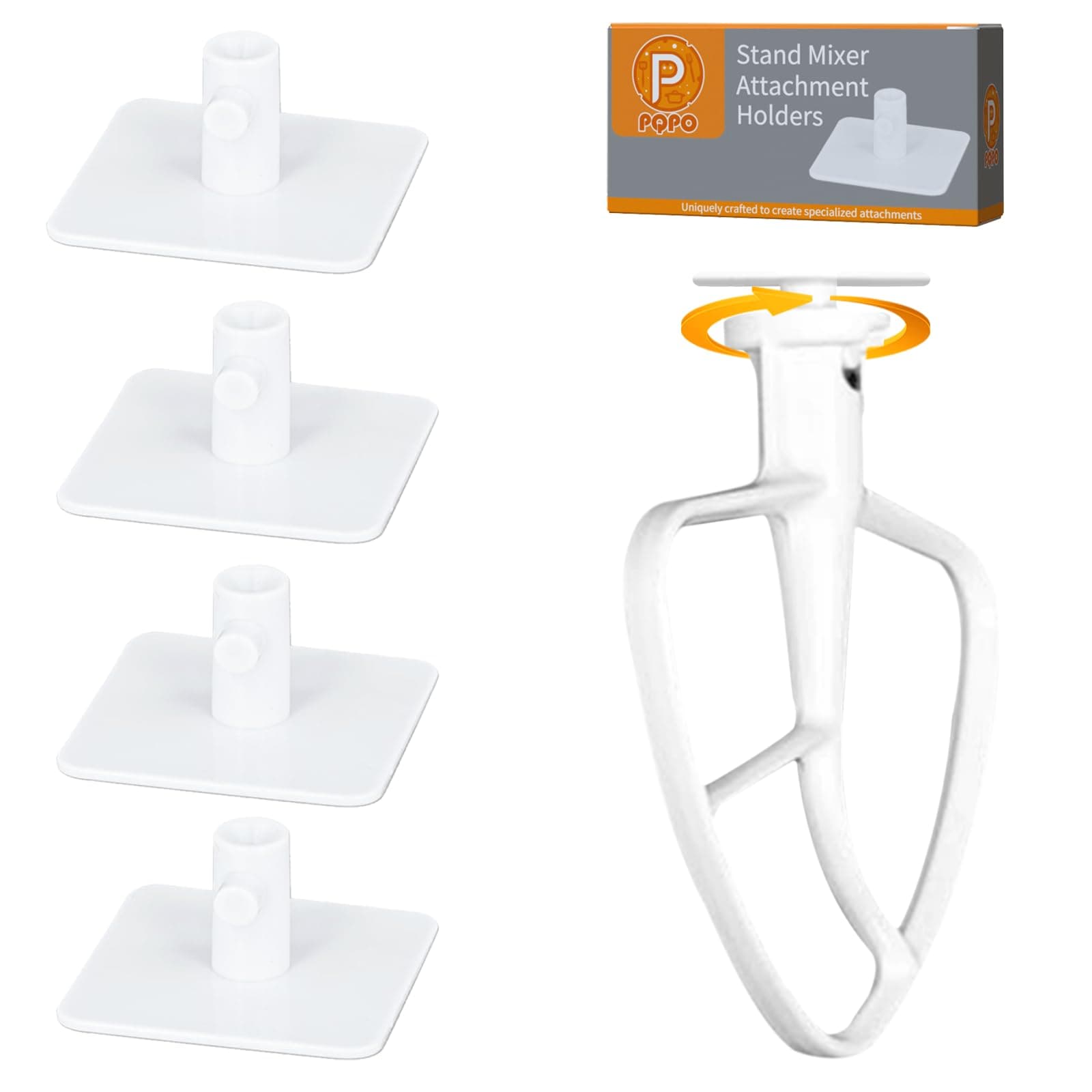 4 Pack Stand Mixer Attachment Holders Compatible with Kitchenaid Mixer Accessories, Dough Hooks,Wire Whip,Flex Edge Beater, Flat Beater Organizer(White)