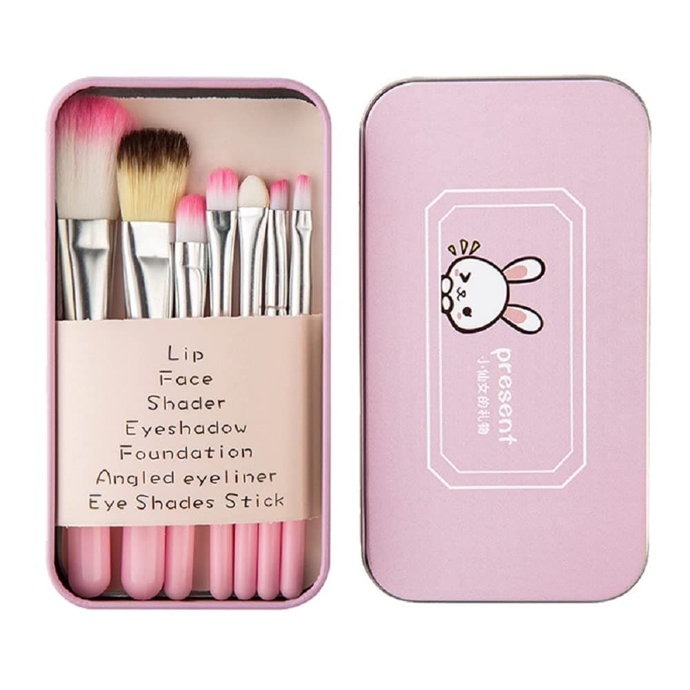 Children Makeup Brushes, 7Pcs Makeup Brush Set Foundation Eyebrow Eyeliner Brush Cosmetic Concealer Brushes for Kids Girls, Women trave - Pink with case