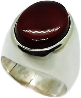 16 Carat Natural Yemeni Deep Brown Khabadi Aqeeq Mens Plain Ring Sterling Silver 925 Handmade Brown Carnelian Ring Gift for Him Shifat al abd Ring Religious Ring