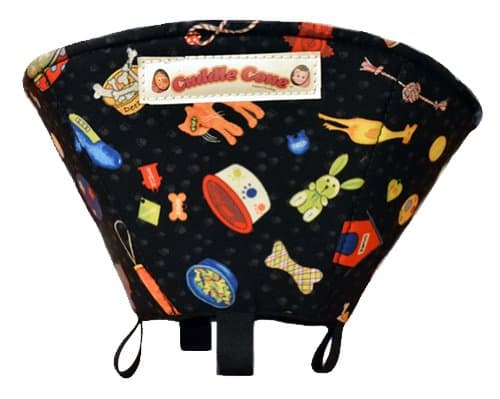 Pet Recovery Cone, Large - Black with Toys