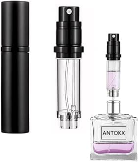 Travel Perfume Bottle Refillable Atomizer - 5ML Perfume Atomiser, Pocket Perfume Dispenser, Scent Pump Case, Leakproof Portable Perfume Sprayer for Women and Men (Black)