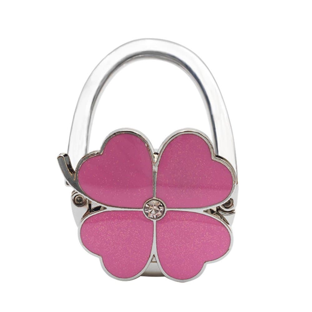 Four Leaf Clover Style Premium Foldable Handbag Bag Purse Hanger Table Hook Holder (Pink)