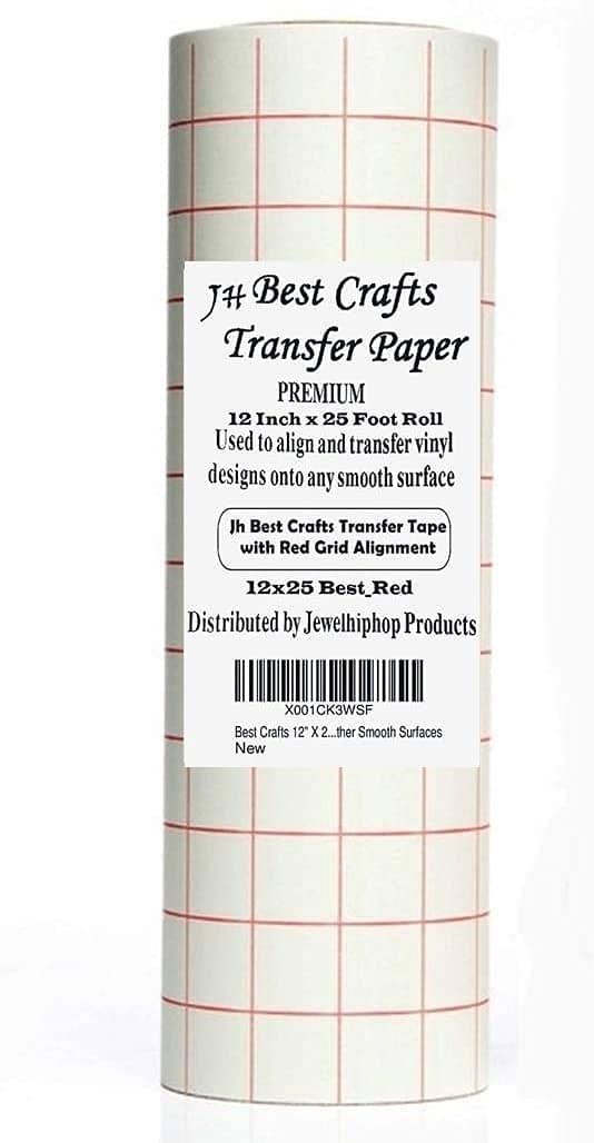 12" X 25' Feet Roll Transfer Paper w/Grid- Perfect Alignment of Cameo or Cricut Self Adhesive Vinyl for Decals, Walls, Signs, Ceramics, Glass, Windows and Other Smooth Surfaces