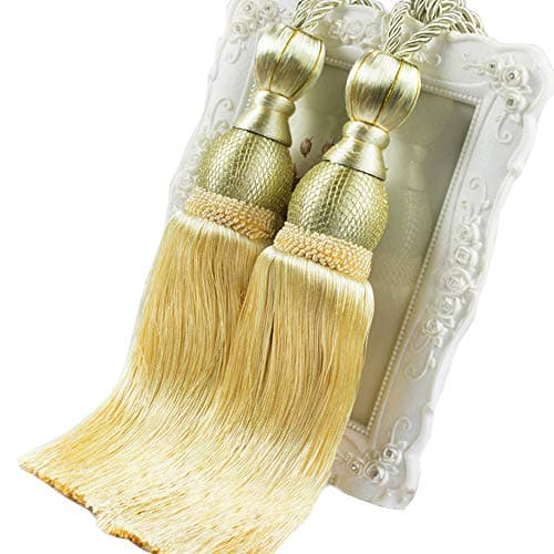 Tassels Curtain Tiebacks Holder Tie Drapes Ropes 1 Pair Macrame Drapery Holdbacks Gold Boho Decor Tassel White Cotton Rope (Gold)