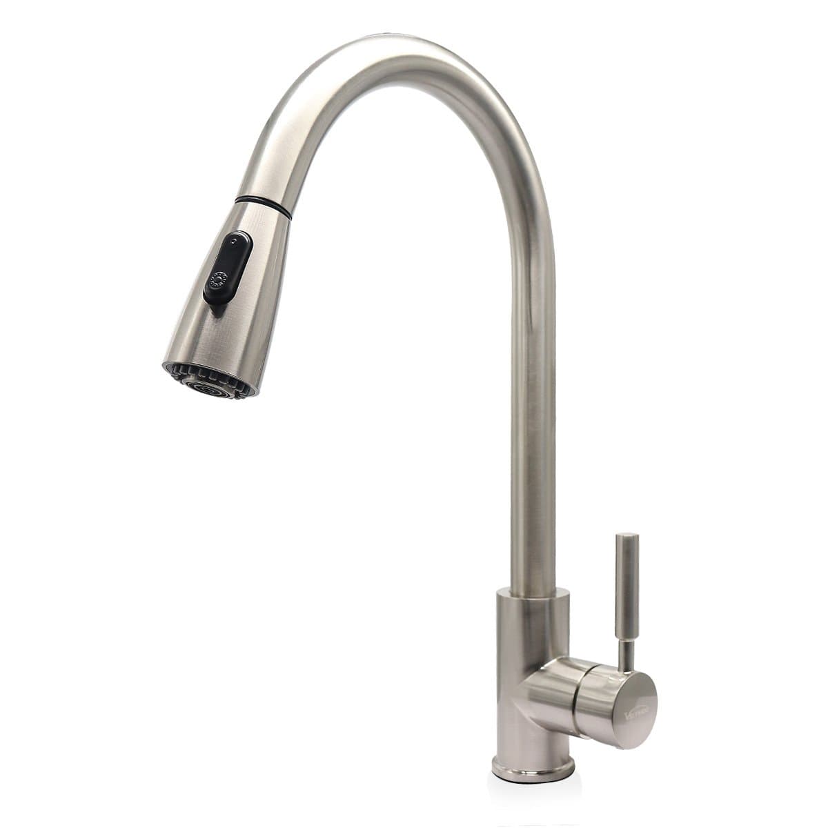 Stainless Steel Kitchen Sink Faucet Brushed Nickel,Pull Down Spout Mixer Taps with Pull Out Sprayer,One Lever Handle Stream and Spray Faucet