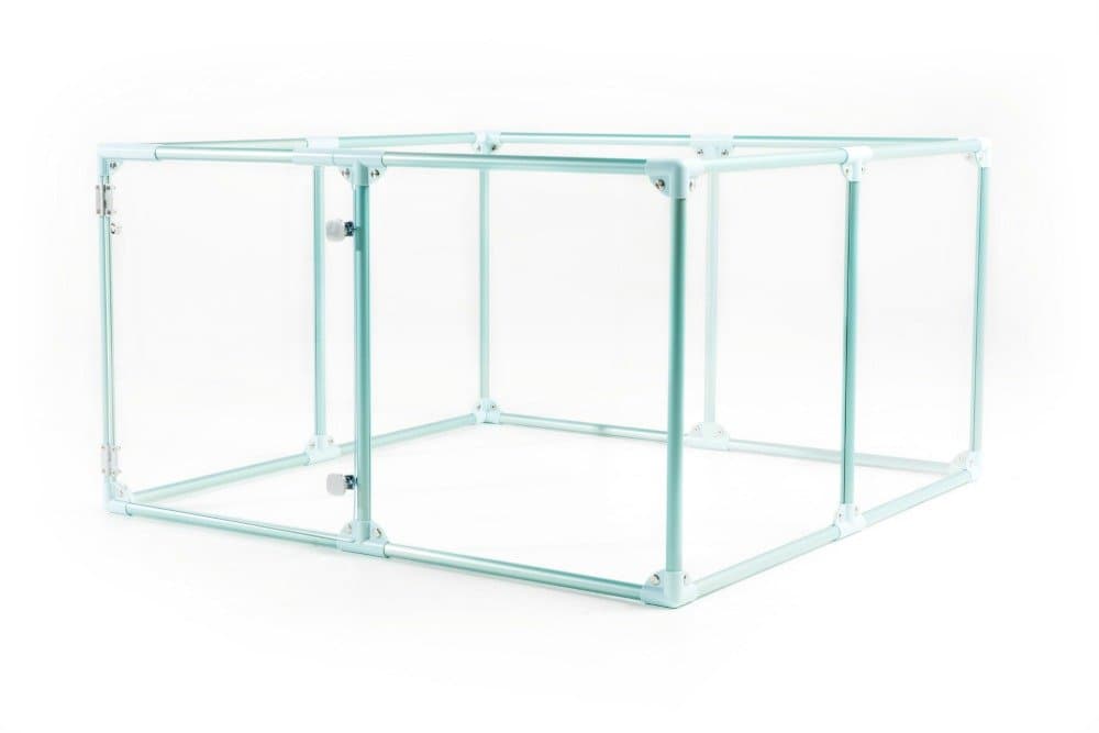 Clearly Loved Pets Lucidium Dog Pen, Medium 48 in. x 48 in, Blue, 27 in. Height, Pet Play Pen, X Pen, Dog Crate for The Modern Dog