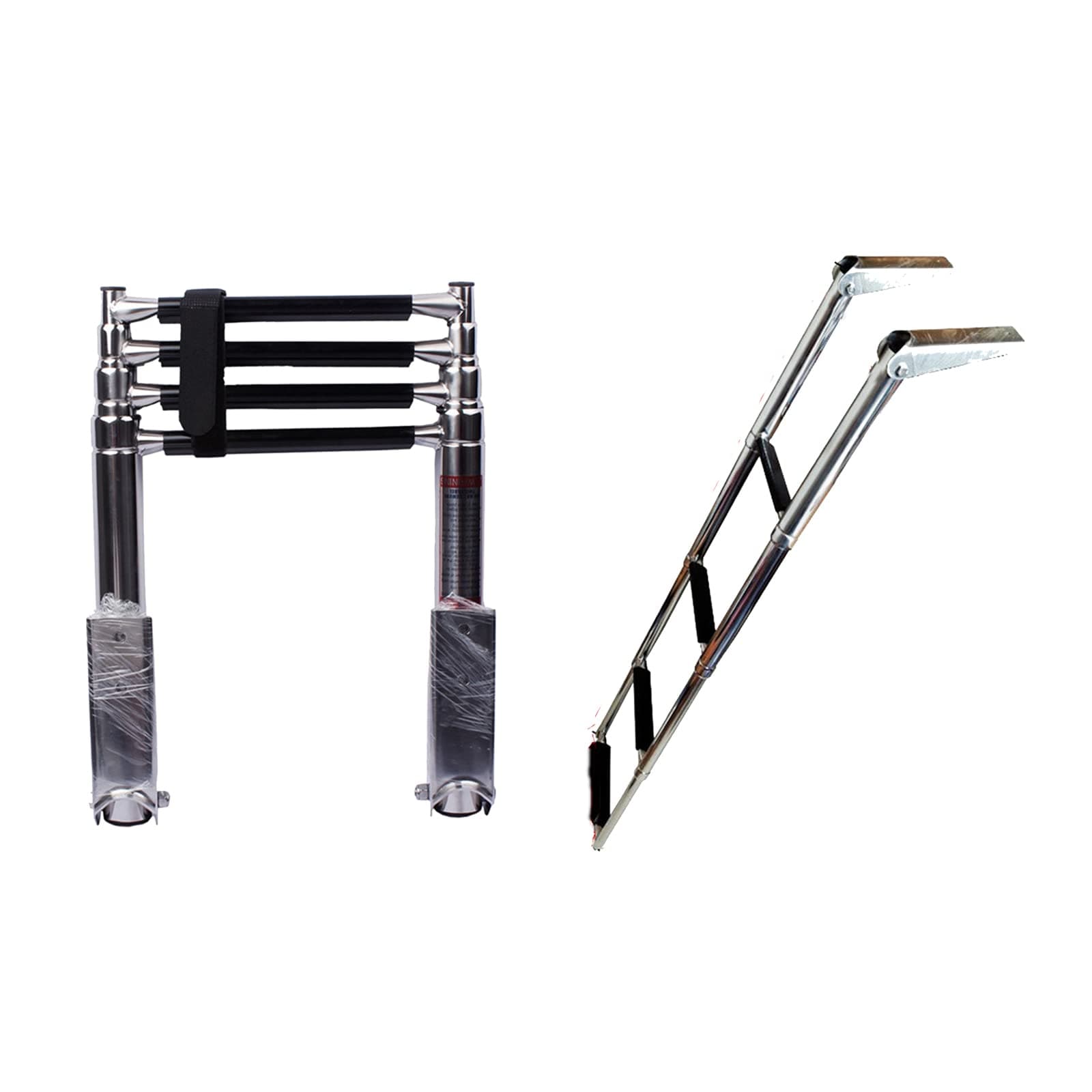 PreAsion 4 Step Telescoping Boat Ladder 304 Stainless Steel Folding Ladder Under Platform for Marine Boat and Swimming Pool
