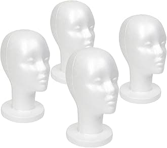 STUDIO LIMITED 11.4-Inch Styrofoam Mannequin Head (4 Pack) - White Foam Wig Stand for Wigs, Hats, Masks, Hairpieces, Arts, Crafts, DIY Projects, Salon Display, and Travel Use