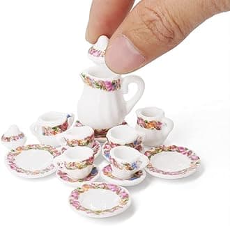 Odoria 1/12 Miniature Porcelain Tea Set 15Pcs Dollhouse Decoration Accessories, Wreath