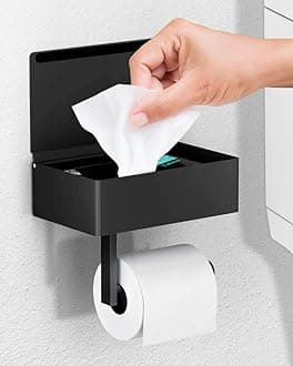 Day Moon™ - Toilet Paper Holder - Modern Roll Holder for Bathroom - 1 Pack - Wall Mount - with Storage, Black