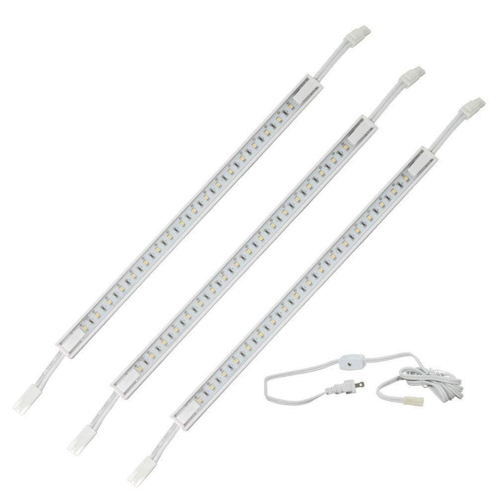 3 x 12 LED Strip Kit - White Cover with Cool White Light (6,000k) - Under Cabinet Furniture 120v/110v - Dimmable - Line Voltage - Professional Grade Electrician