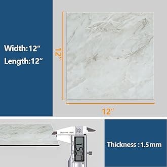 VEELIKE Peel and Stick Floor Tile 12''x12'' Vinyl Floor Tiles Grey Marble Stick on Tiles for Floor Waterproof Self Adhesive Vinyl Flooring Tile Stickers Removable for Bathroom Kitchen Bedroom 12 Pack