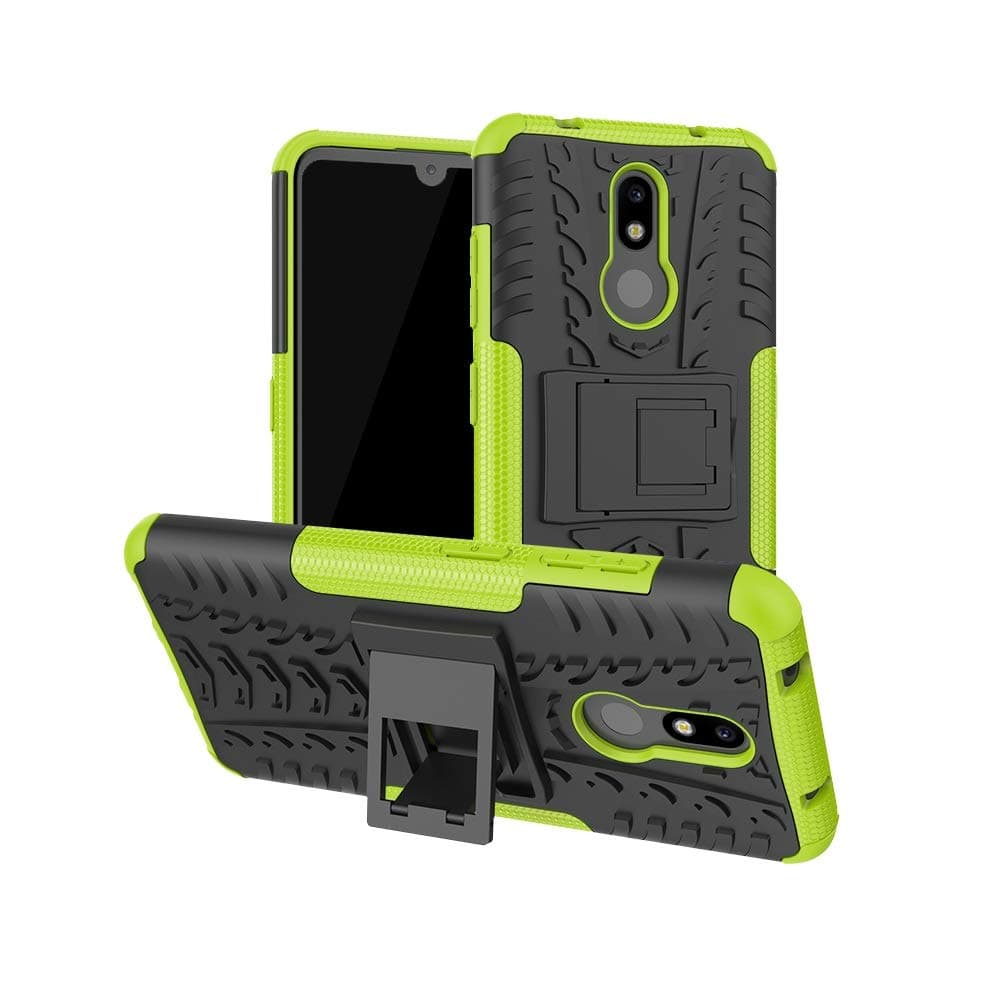 LIYONG Phone Case Cover Tire Texture TPU+PC Shockproof Case for Nokia 3.2, with Holder (Black) Bags Sleeves (Color : Green)
