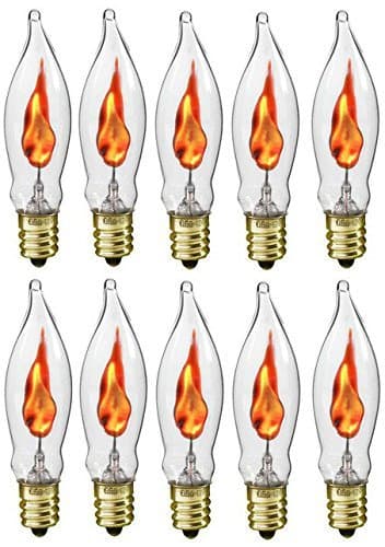 Flicker Flame Light Bulb for Halloween and Electric Menorah - 3 Watt, 120 Volt, E12 Candelabra Base, Flame Shaped, Dances with a Flickering Orange Glow - Case of 10 Bulbs