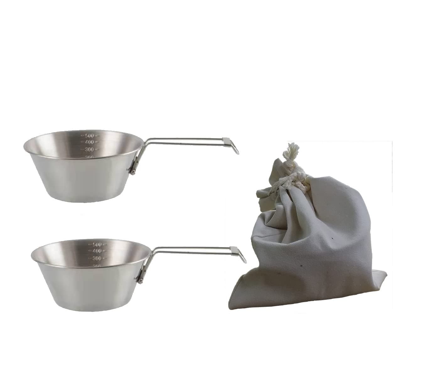 Camp Bowl Travel Sierra Cup Camping Tableware Equipment Set Backpacking 304 Stainless Steel Carry Fold Sturdy Measuring 500ml 2pcs + Canvas Bag
