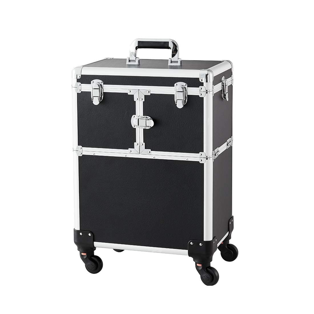 OUDMAY Makeup Case - Professional Rolling Cosmetic Travel Organizer With Mirror and Independent Lid Black