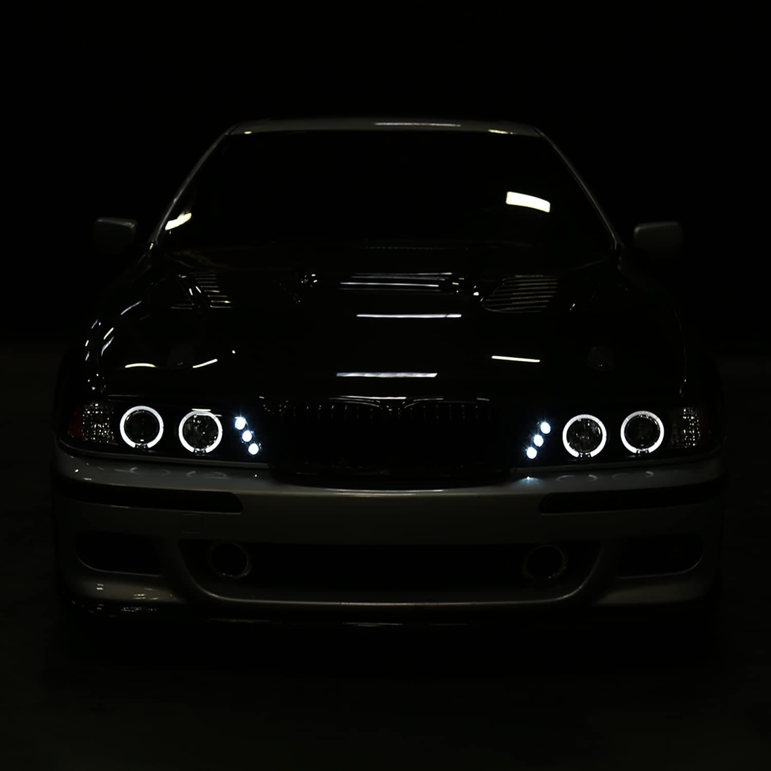 SPEC-D TUNING LED Dual Angel Eyes Projector Headlights Black Compatible with 1996-2003 BMW E39 5-Series Models Without OE Xenon Headlights, Left + Right Pair Headlamps Assembly