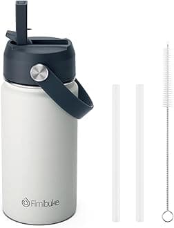 Fimibuke Kids Insulated Water Bottle, 14oz BPA FREE 18/8 Stainless Steel Travel Tumbler Double Wall Vacuum Leak Proof Kids Cup with Straw Metal Water Bottle for School Boys Girls(1 Pack, Harbor Grey)