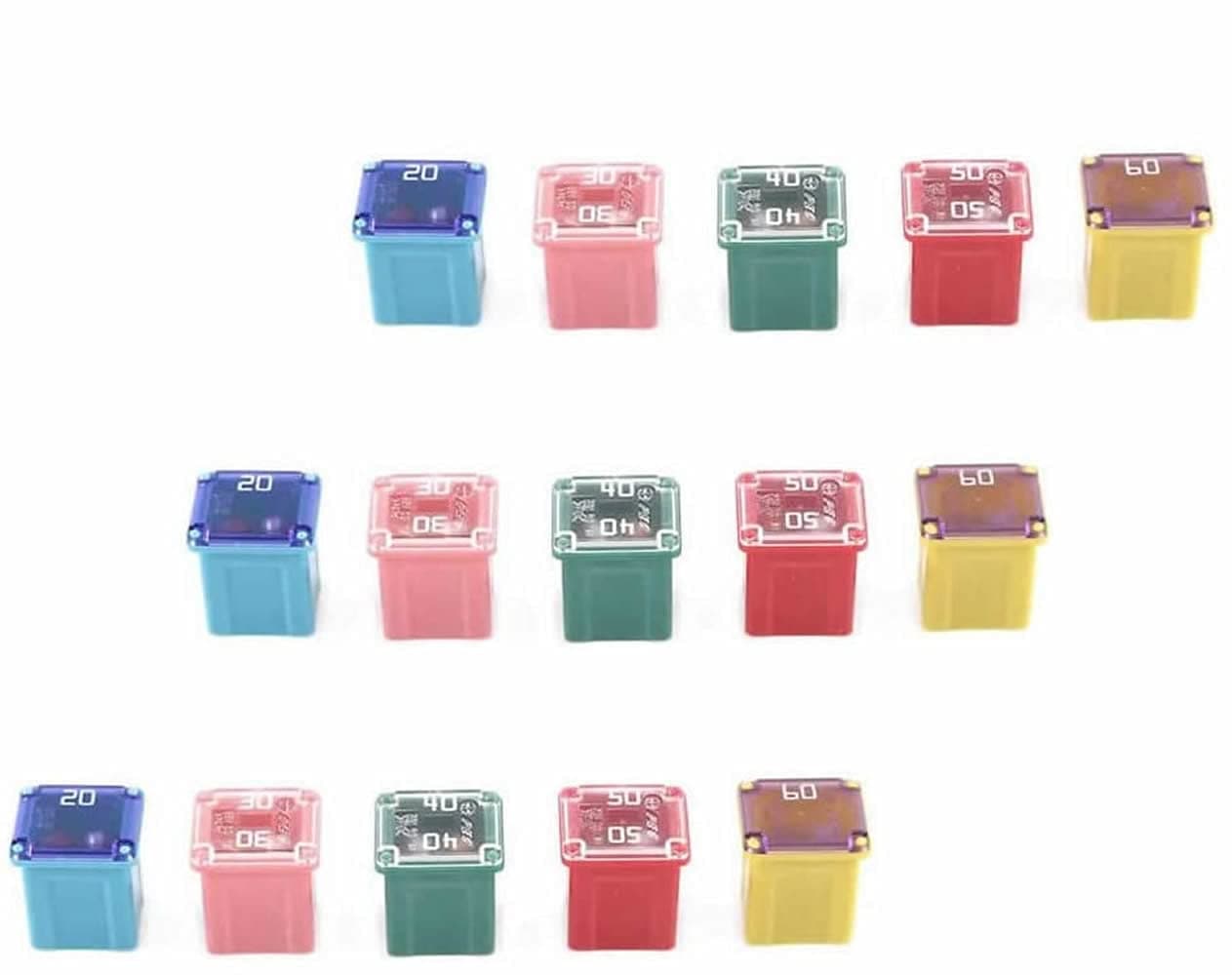 15 pc Automotive Low Profile JCASE Box Shaped Fuse Kit for Ford, Chevy/GM, Nissan, and Toyota Pickup Trucks, Cars and SUVs