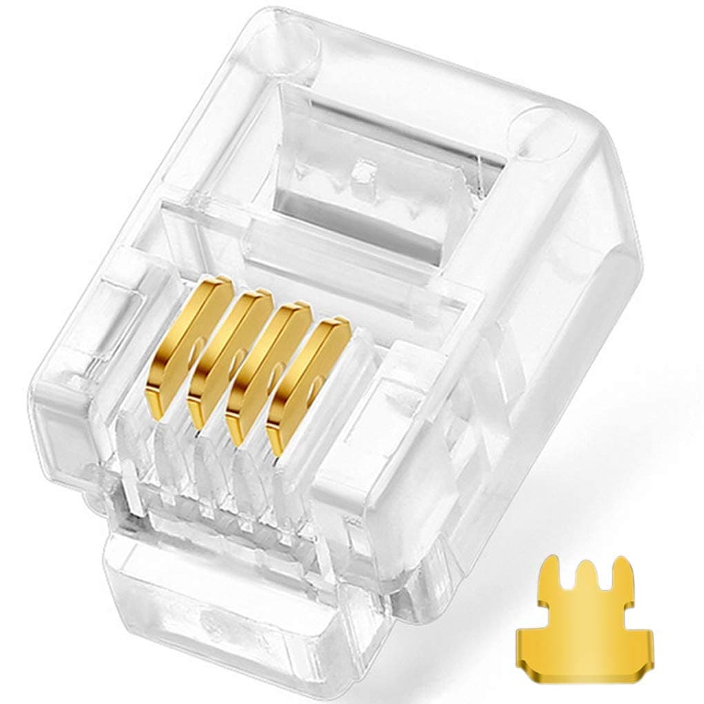 FEDUS 30 Pack Telephone Plug 4 Pin RJ11 6P4C Modular Plug Telephone Phone Connector Crystal Head Plug Network Connector (6/4, Telephone Cord Connector Adapter Crimp) Four-core Cable RJ 11 Plug