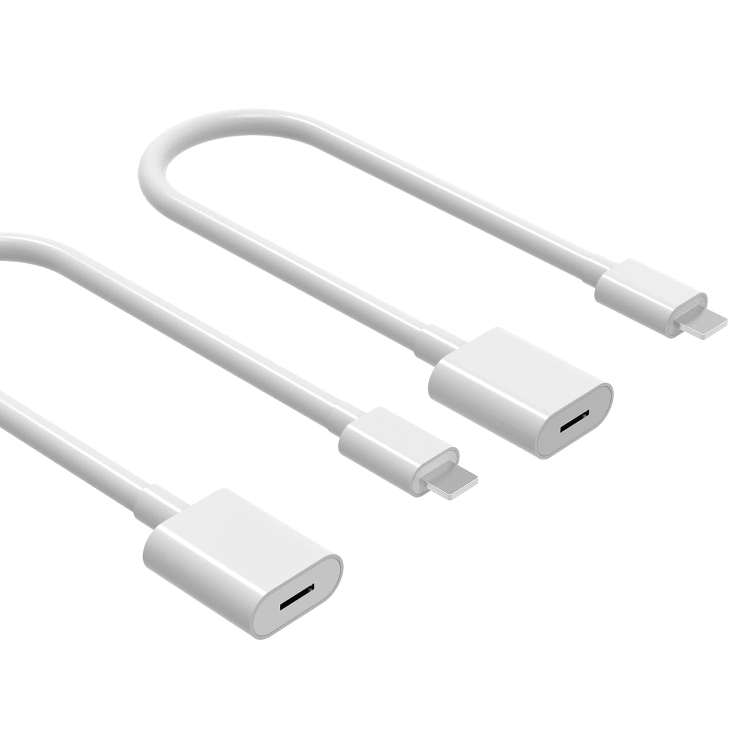 i-Phone Extension Cable Transfer Video Audio Music Data and Power Charger. 2PCS Female to Male Extender Connector Cord Made of White PVC. (1Ft / 0.3M, White)