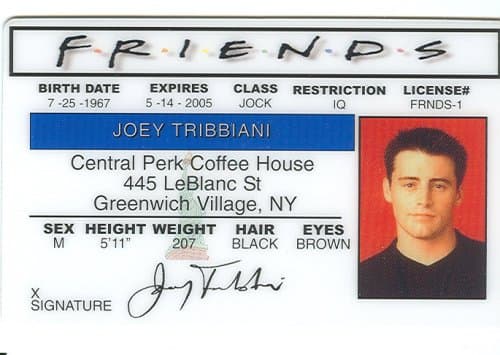Friends Joey Collectors Card